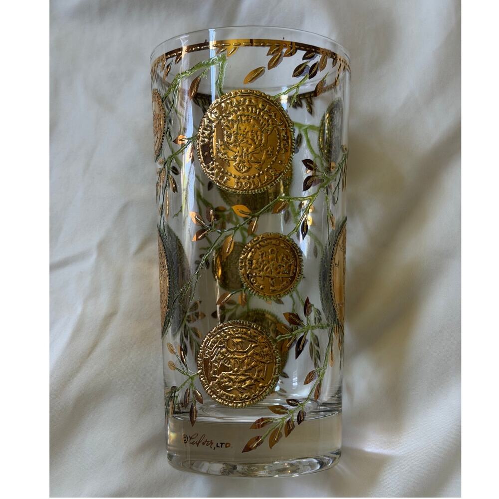 Vintage Culver Rare Midas Highball Tumbler Glass Coins and Vines MCM Set of 4 - Picture 13 of 14